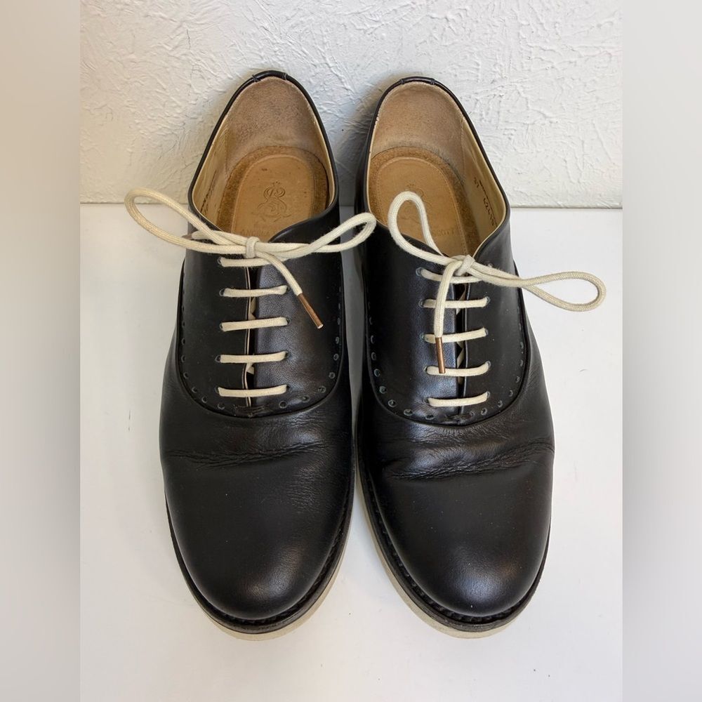 The Office of Angela Scott Black Leather Oxford Platform Sneakers Size 37